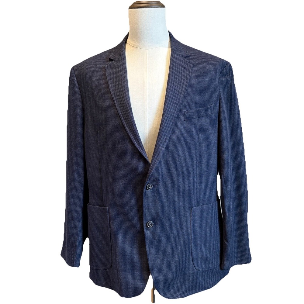 Jos A Bank 1905 Brrr Comfort Blazer 46R Navy Blue Houndstooth Slim Fit Jacket